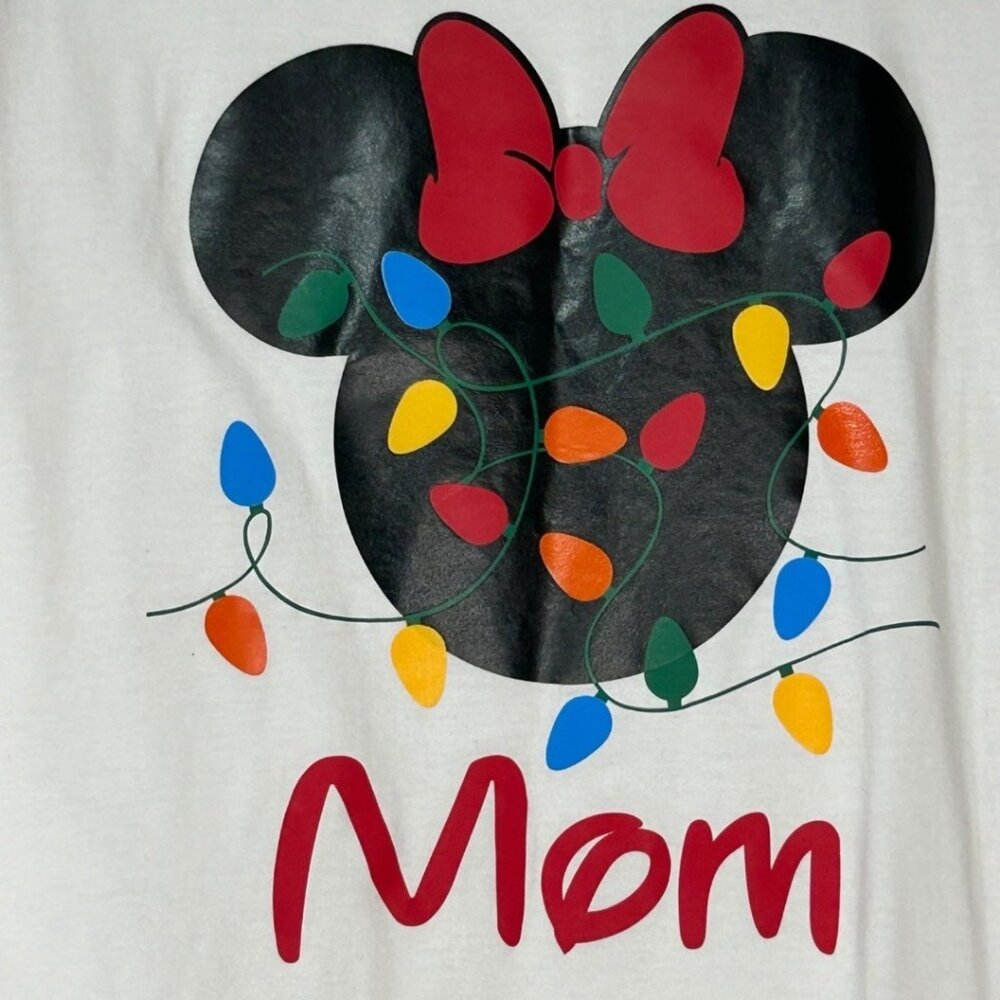 Sport-Tek Minnie Mouse Christmas Lights Mom Red & White Raglan T-Shirt - Size La - Picture 3 of 9